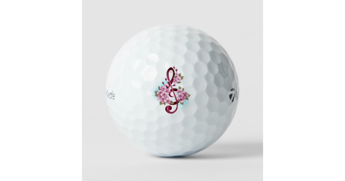Treble Clef Note Page Musical treble clef notes with Sakura flowers Golf Balls | Zazzle