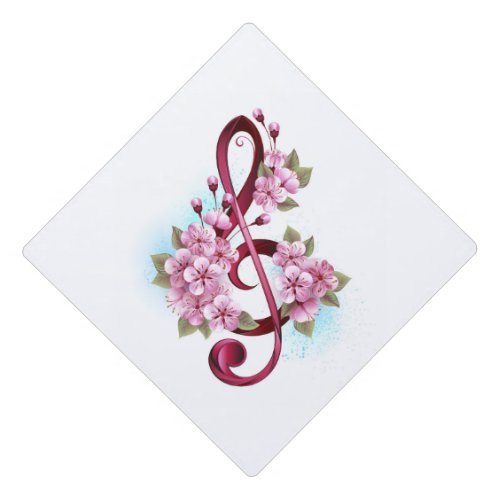 Musical treble clef notes with Sakura flowers Graduation Cap Topper