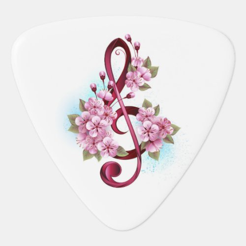 Musical treble clef notes with Sakura flowers Guitar Pick