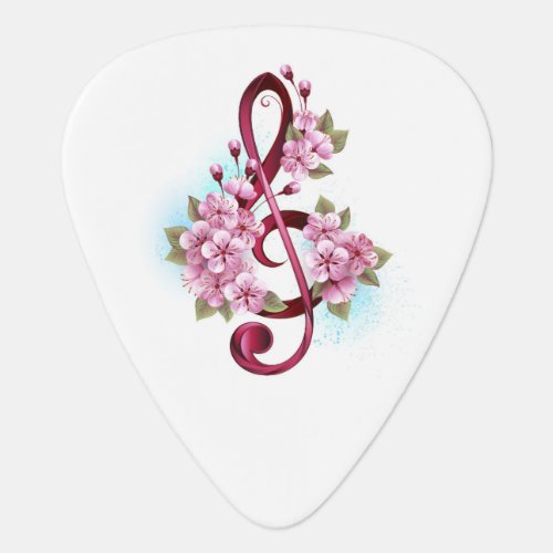 Musical treble clef notes with Sakura flowers Guitar Pick