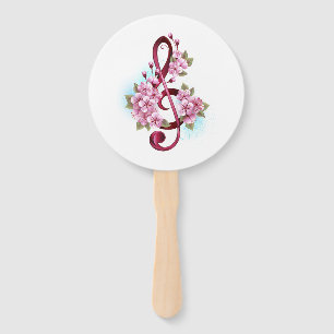 Musical treble clef notes with Sakura flowers Hand Fan