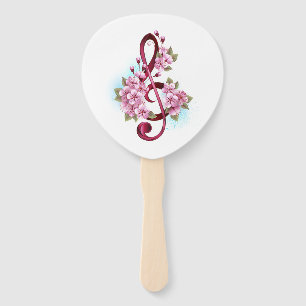 Musical treble clef notes with Sakura flowers Hand Fan