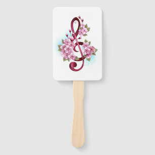 Musical treble clef notes with Sakura flowers Hand Fan