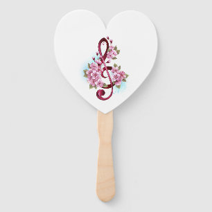 Musical treble clef notes with Sakura flowers Hand Fan
