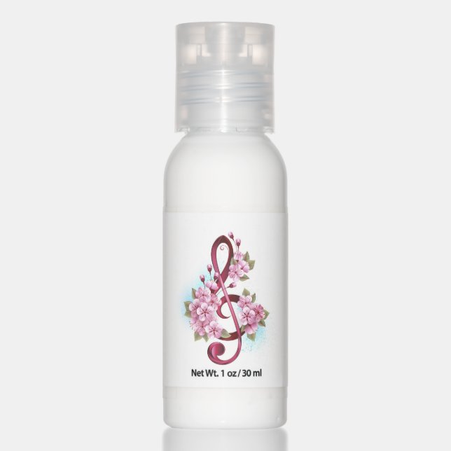 Musical treble clef notes with Sakura flowers Hand Lotion (Front)