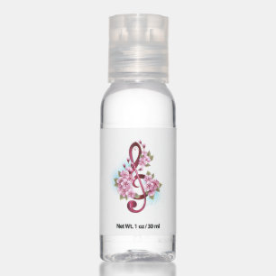 Musical treble clef notes with Sakura flowers Hand Sanitizer