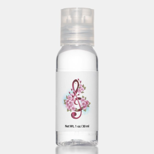 Musical treble clef notes with Sakura flowers Hand Sanitizer (Front)