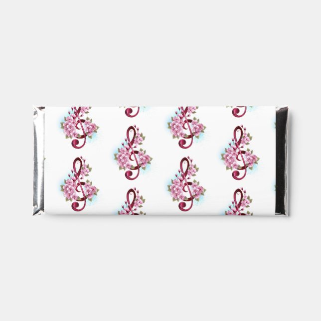 Musical treble clef notes with Sakura flowers Hershey Bar Favors (Front)