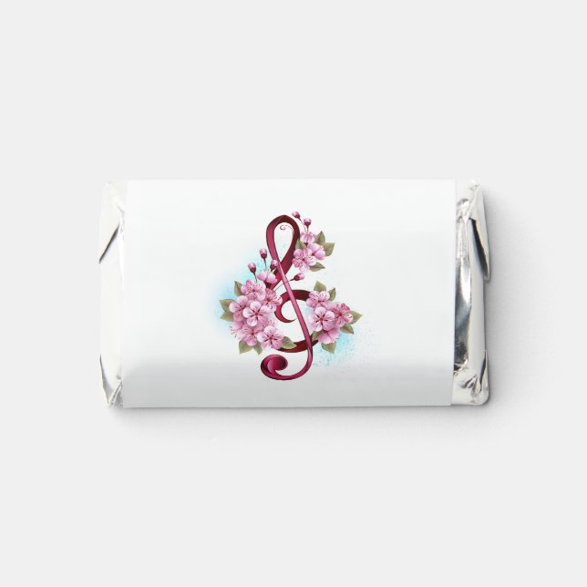 Musical treble clef notes with Sakura flowers Hershey's Miniatures (Front)