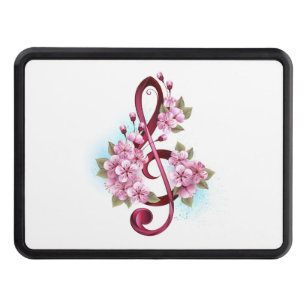 Musical treble clef notes with Sakura flowers Hitch Cover