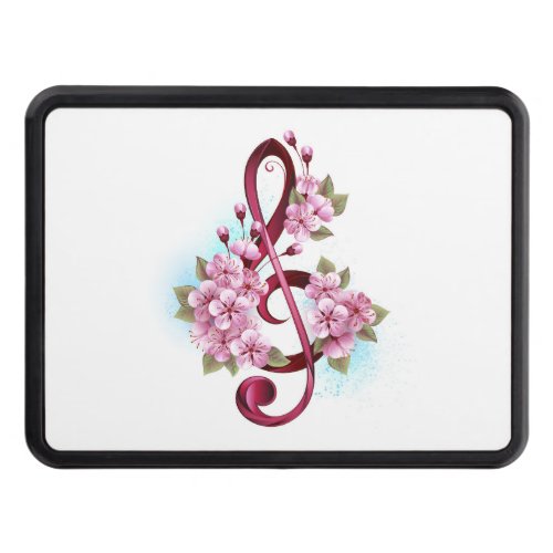 Musical treble clef notes with Sakura flowers Hitch Cover