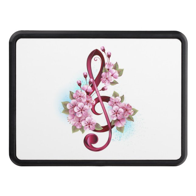 Musical treble clef notes with Sakura flowers Hitch Cover (Front)