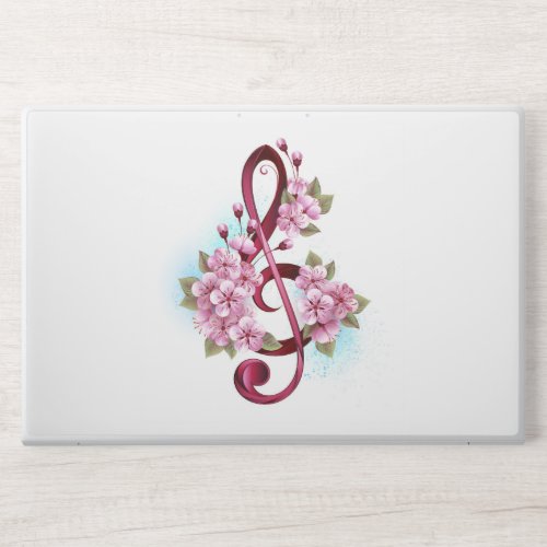 Musical treble clef notes with Sakura flowers HP Laptop Skin