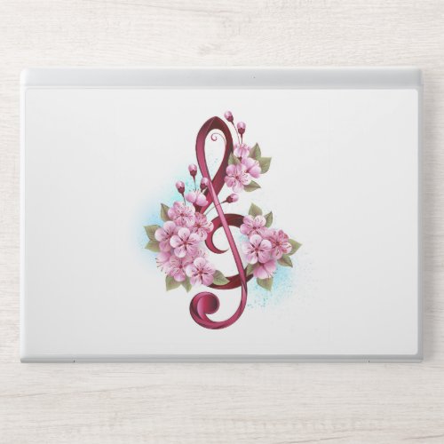 Musical treble clef notes with Sakura flowers HP Laptop Skin