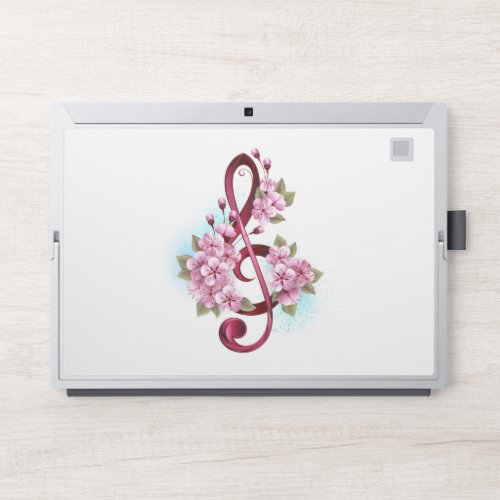 Musical treble clef notes with Sakura flowers HP Laptop Skin