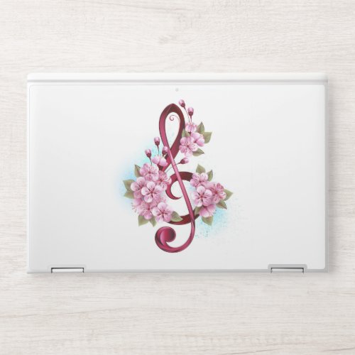 Musical treble clef notes with Sakura flowers HP Laptop Skin