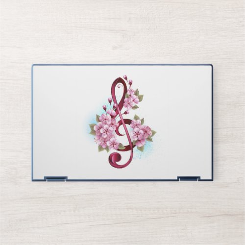 Musical treble clef notes with Sakura flowers HP Laptop Skin