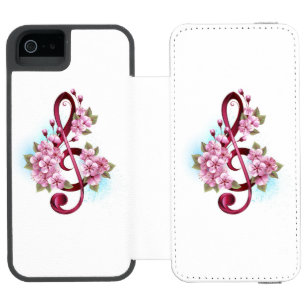 Musical treble clef notes with Sakura flowers iPhone SE/5/5s Wallet Case
