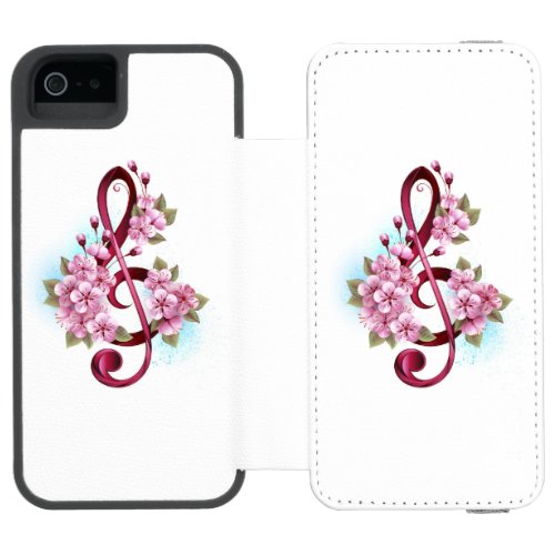 Musical treble clef notes with Sakura flowers iPhone SE55s Wallet Case