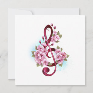 Musical treble clef notes with Sakura flowers Invitation