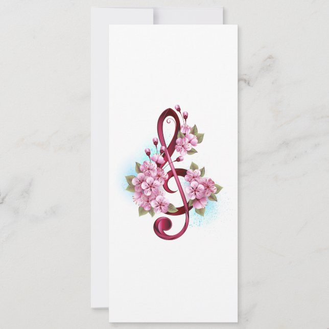 Musical treble clef notes with Sakura flowers Invitation (Front)