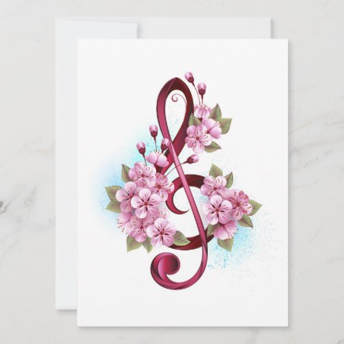 Musical treble clef notes with Sakura flowers Invitation