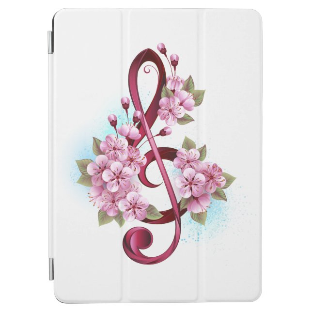 Musical treble clef notes with Sakura flowers iPad Air Cover (Front)