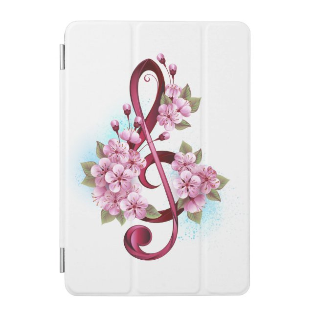 Musical treble clef notes with Sakura flowers iPad Mini Cover (Front)