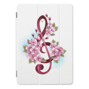 Musical treble clef notes with Sakura flowers iPad Pro Cover