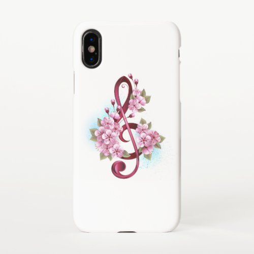 Musical treble clef notes with Sakura flowers iPhone XS Case
