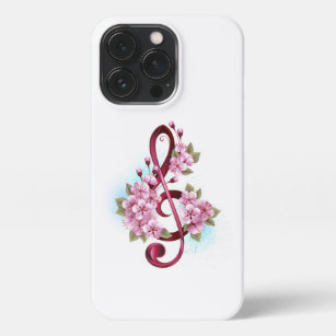 Musical treble clef notes with Sakura flowers iPhone 13 Pro Case