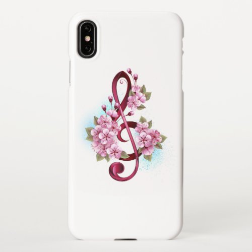 Musical treble clef notes with Sakura flowers iPhone XS Max Case