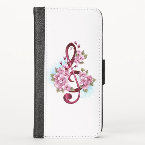 Musical treble clef notes with Sakura flowers iPhone X Wallet Case