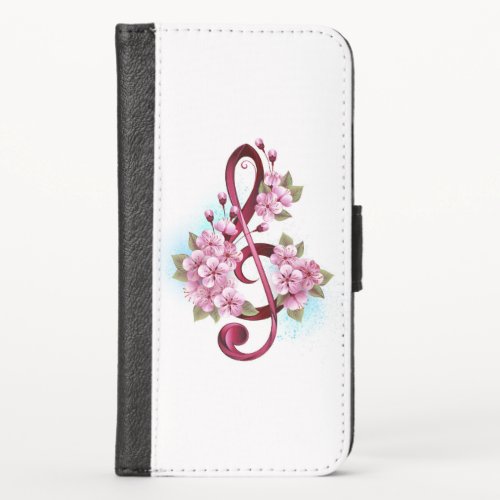 Musical treble clef notes with Sakura flowers iPhone XS Wallet Case