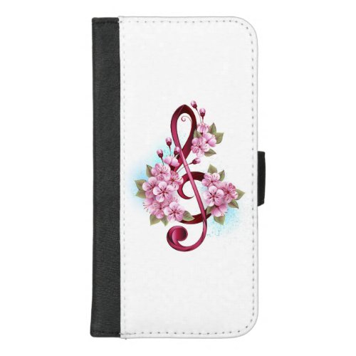 Musical treble clef notes with Sakura flowers iPhone 87 Plus Wallet Case