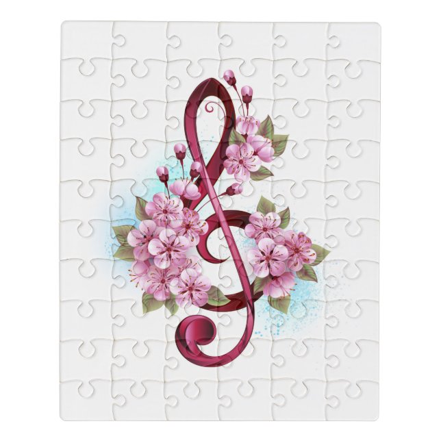 Musical treble clef notes with Sakura flowers Jigsaw Puzzle (Puzzle Vertical)