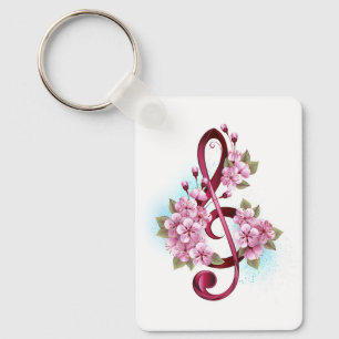Musical treble clef notes with Sakura flowers Keychain