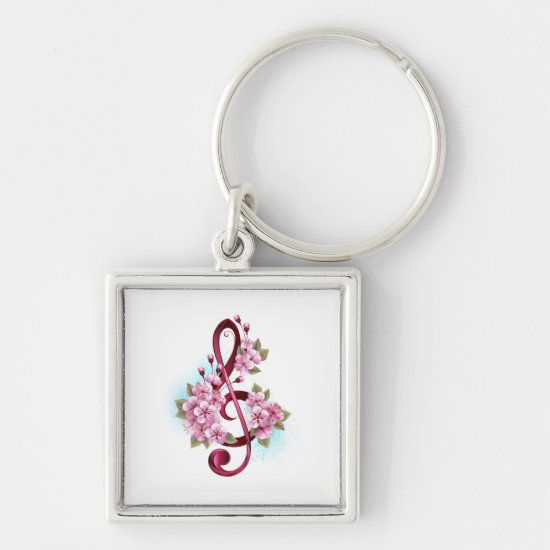 Musical treble clef notes with Sakura flowers Keychain