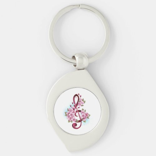 Musical treble clef notes with Sakura flowers Keychain