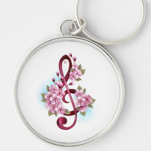 Musical treble clef notes with Sakura flowers Keychain