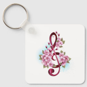 Musical treble clef notes with Sakura flowers Keychain