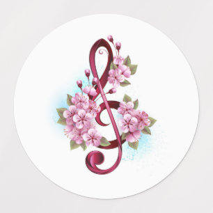 Musical treble clef notes with Sakura flowers Kids' Labels