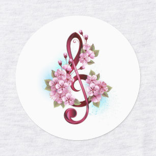 Musical treble clef notes with Sakura flowers Kids' Labels
