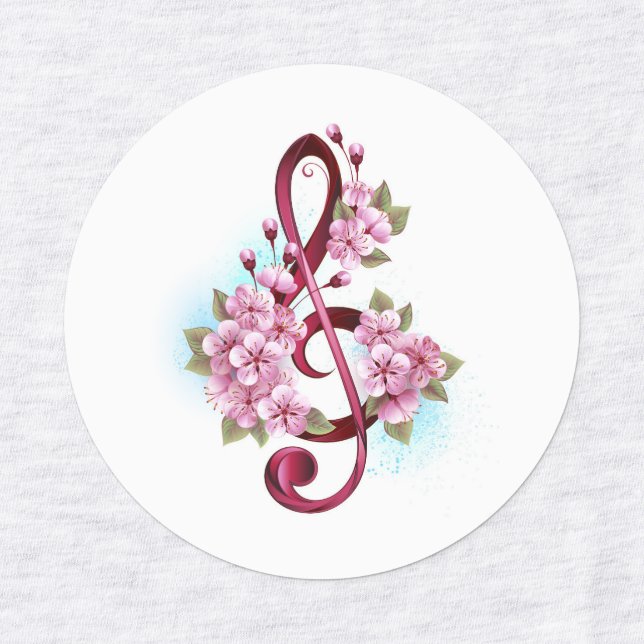 Musical treble clef notes with Sakura flowers Kids' Labels (Design 1)