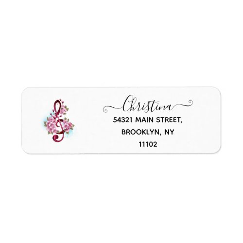 Musical treble clef notes with Sakura flowers Label