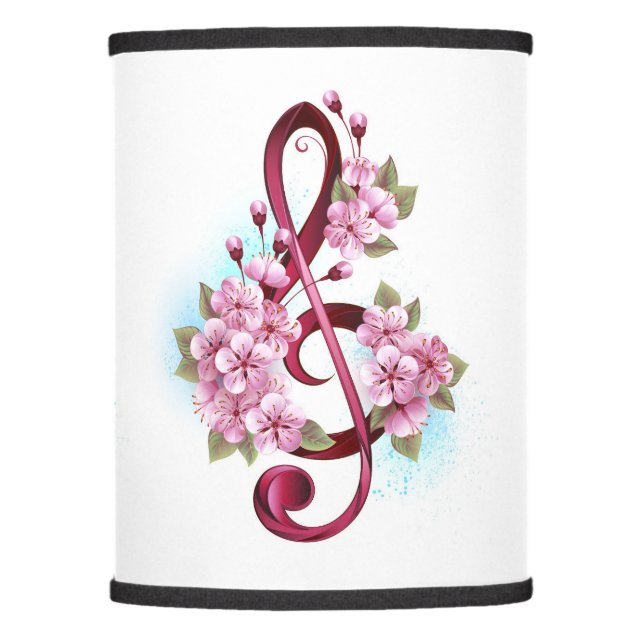 Musical treble clef notes with Sakura flowers Lamp Shade (Front)
