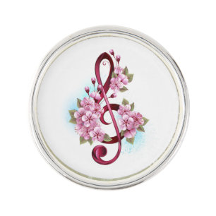 Musical treble clef notes with Sakura flowers Lapel Pin