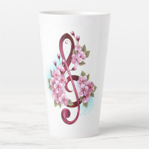 Musical treble clef notes with Sakura flowers Latte Mug
