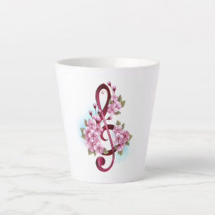Musical treble clef notes with Sakura flowers Latte Mug