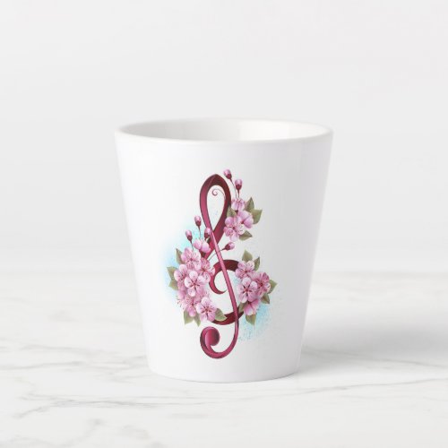 Musical treble clef notes with Sakura flowers Latte Mug